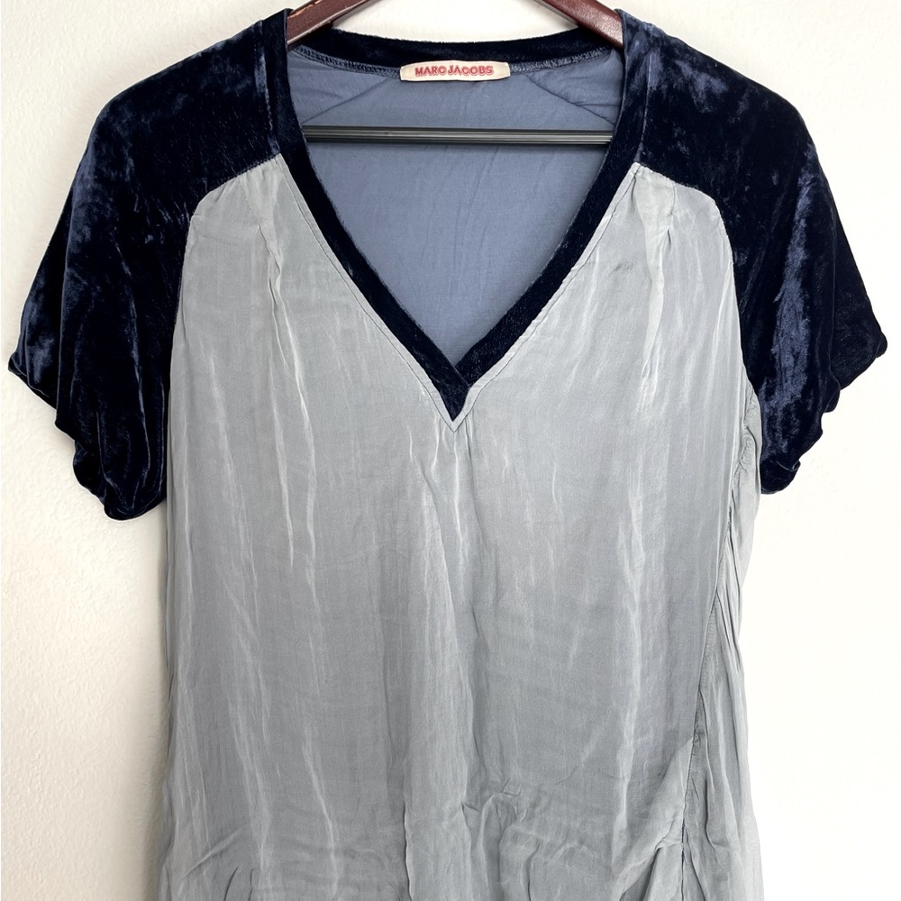 MARC JACOBS Gray light blue Navy blue Dress pure silk velvet rare